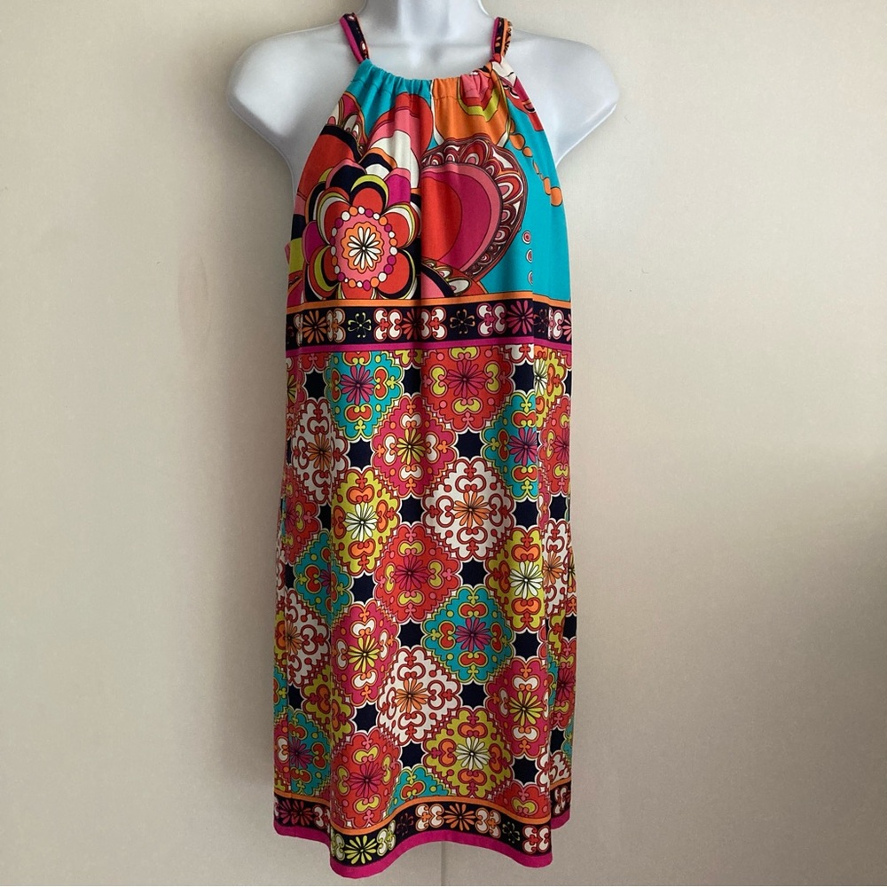 Trina Turk Vibrant Multicolored Patterned Mod Retro Inspired Coverup Dress, Sz 4